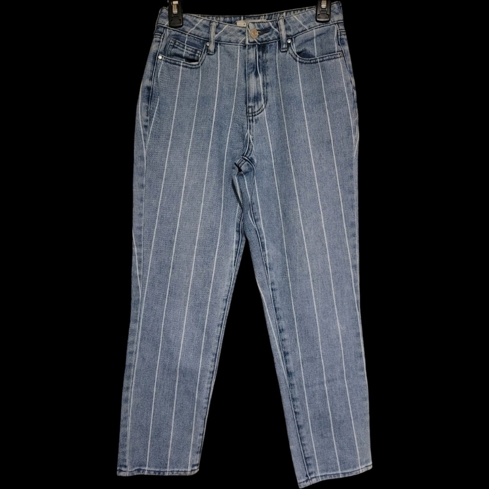 PacSun Blue & White Pinstripe Mom Jeans Size 25 Womens 100% Cotton 25.5" Inseam